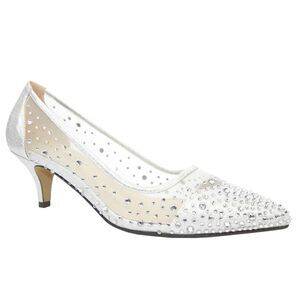 Lunar Womens/Ladies Alisha Faux Gemstone Court Shoes / Silver
